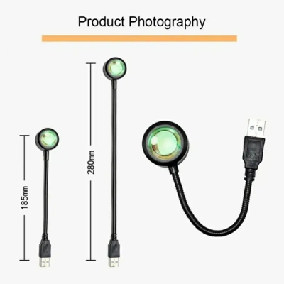 Picture of Sunset Lamp LED USB | Rainbow Neon Night Light Projector | Wall & Bedroom Atmosphere Lighting | Home Room Decor - Black