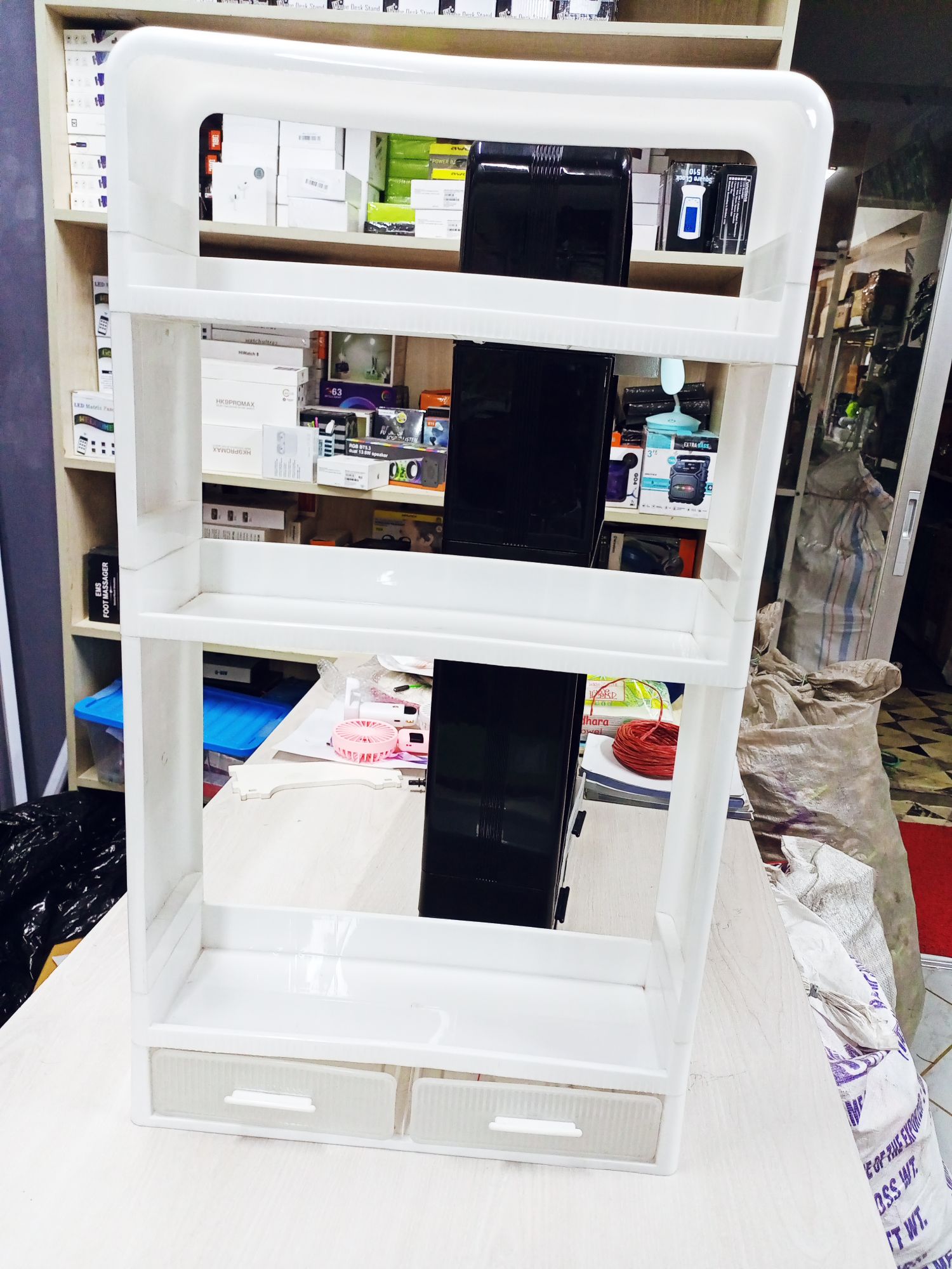 Picture of Big Size Multifunctional Kitchen & Bathroom Storage Rack | Countertop Bottle, Toiletries & Cosmetics Organizer Shelf - White & Black