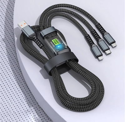 Picture of 3-in-1 LED USB Fast Charging Cable – Type-C / iPhone / Micro USB | Multi Charging Data Cable 1M/2M for All Smartphones - Black