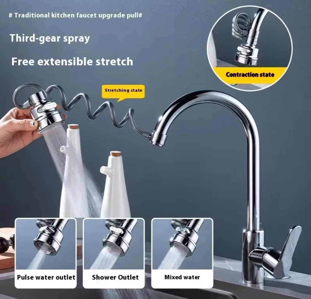 Picture of 360° Rotatable Waterfall Faucet Extension Adapter | 3-Mode Anti-Splash Bubbler Filter | Kitchen Sink & Bathroom Washbasin Nozzle - Silver
