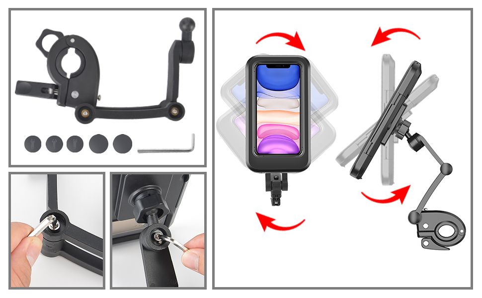 Picture of Waterproof Bike Phone Holder Case | Universal Motorcycle & Bicycle Mount | 360° Rotatable Adjustable Clip Stand - Black