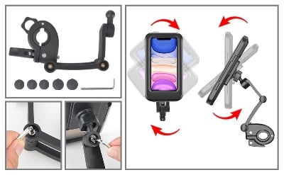 Picture of Waterproof Bike Phone Holder Case | Universal Motorcycle & Bicycle Mount | 360° Rotatable Adjustable Clip Stand - Black