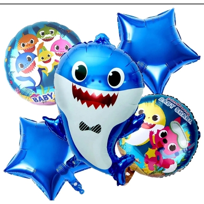 Picture of Baby Shark Cartoon Theme Foil Balloon 5 pc Set For Birthday Decoration