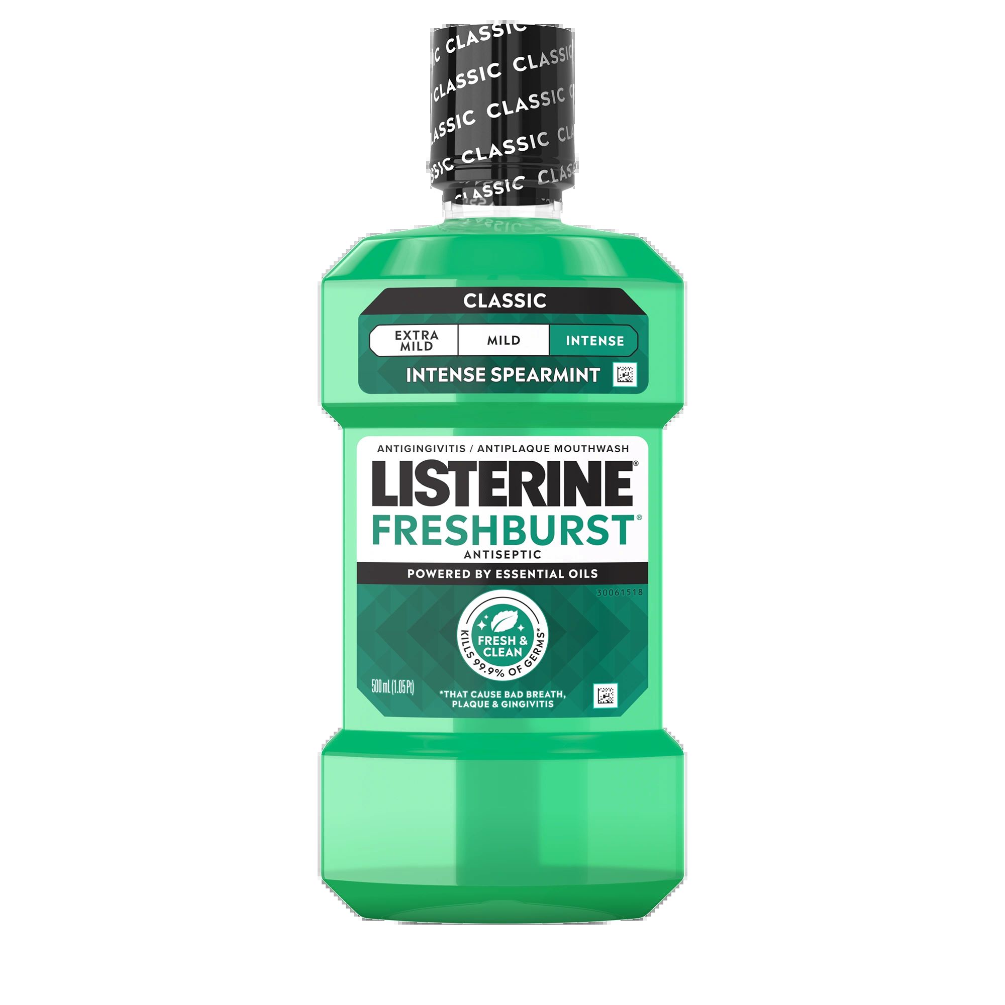 Picture of International European Product Listerine Fresh Burst Mouthwash Liquid, for fresh breath, Removes 99.9% Germs, 250ml