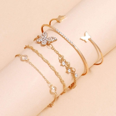 Picture of New And Good Quality Pearl Crystal Butterfly Bracelet Set For Women