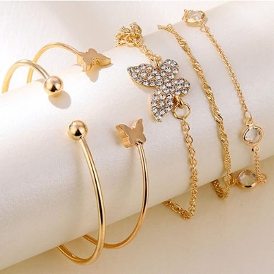 Picture of New And Good Quality Pearl Crystal Butterfly Bracelet Set For Women
