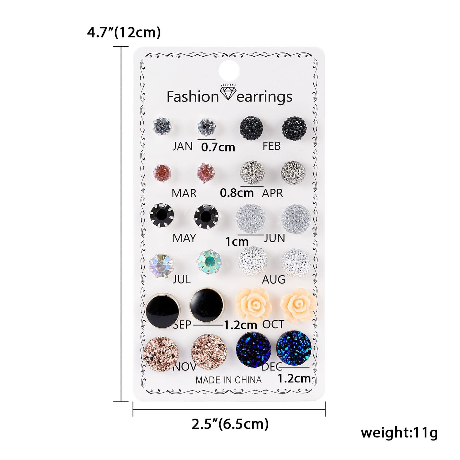 Picture of 12 Pairs New Fashion Assorted Crystal Druzy Resin Stone Round Earrings Set