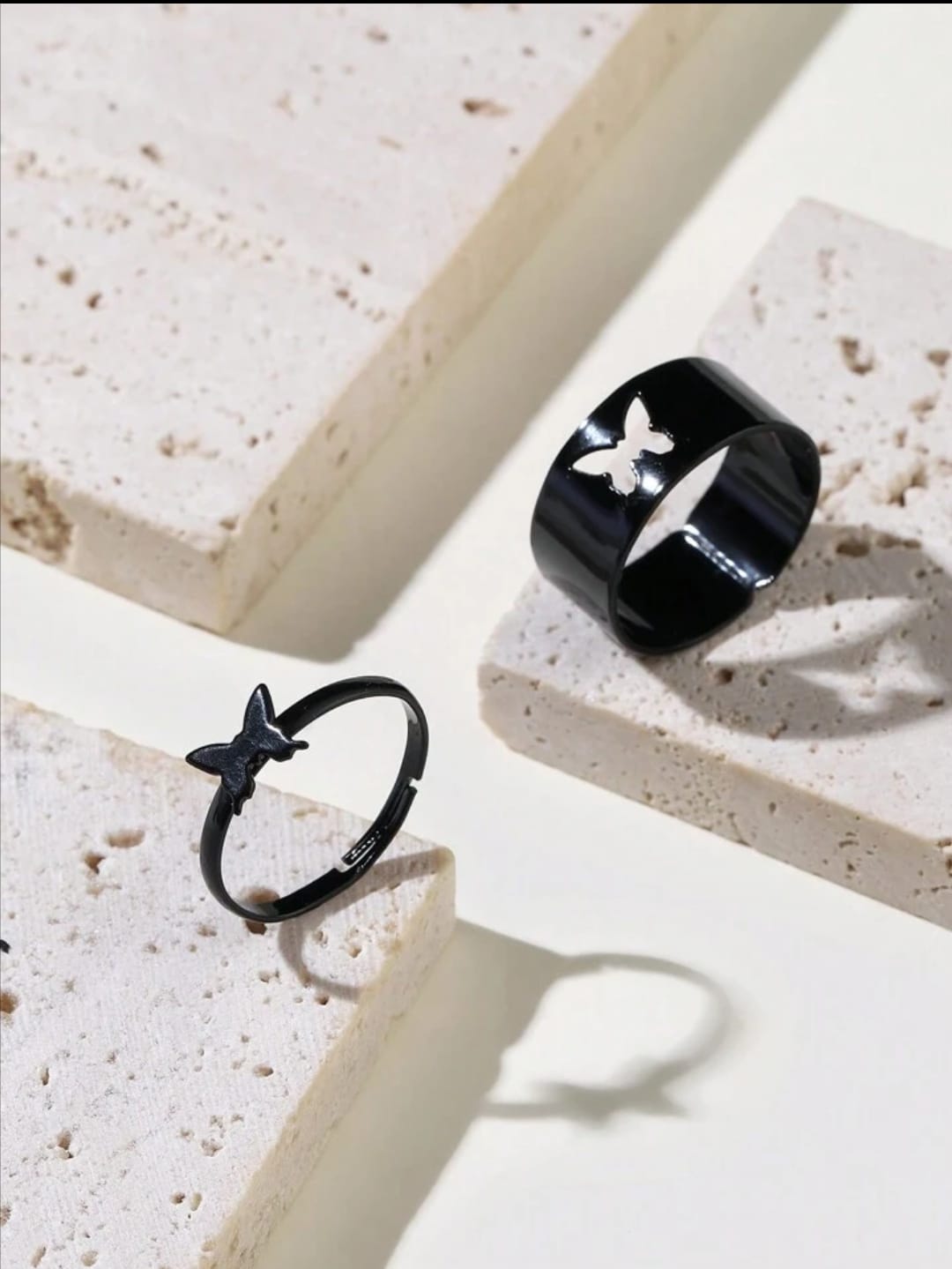 Picture of SDEER 2pcs/set Simple Aolly Heart Moon shape Dolphin Open Rings Set Butterfly Couple Rings Bow Fashion Jewelry
