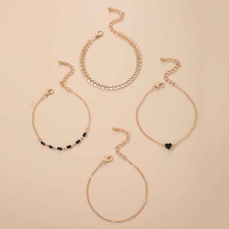 Picture of 4pcs/set Gold Color Link Chain Bracelets For Women Simple Chain Bracelets Fashion- Bracelets For Women