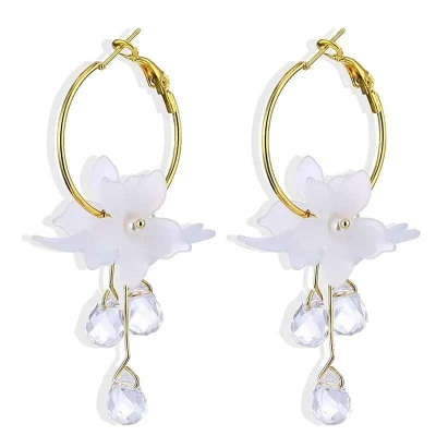 Picture of Refined Taste - Fashion Flower Tassel Drop Earrings For Women Trendy Shiny Moon Star Pearls Dangle Earrings - Durabilty Assured