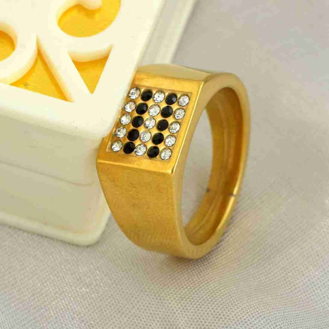 Picture of Premium Quality - Ceramic Square Ring for Men Women Gold Color Luxury Crystal Wedding Party Ring Birthday Gift - Trend and Need full