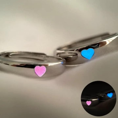 Picture of 2pcs Couple Glow In The Dark Heart Detail Cuff Ring