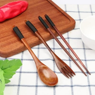 Picture of Japanese Wood Cooking Utensils With Case | Spoon Set, Natural wooden