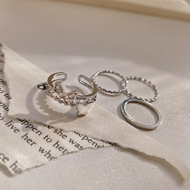 Picture of Korean style butterfly matte set for women silver ring