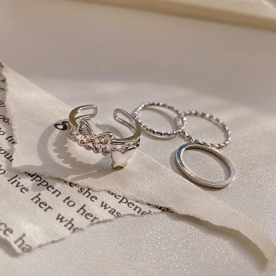Picture of Korean style butterfly matte set for women silver ring