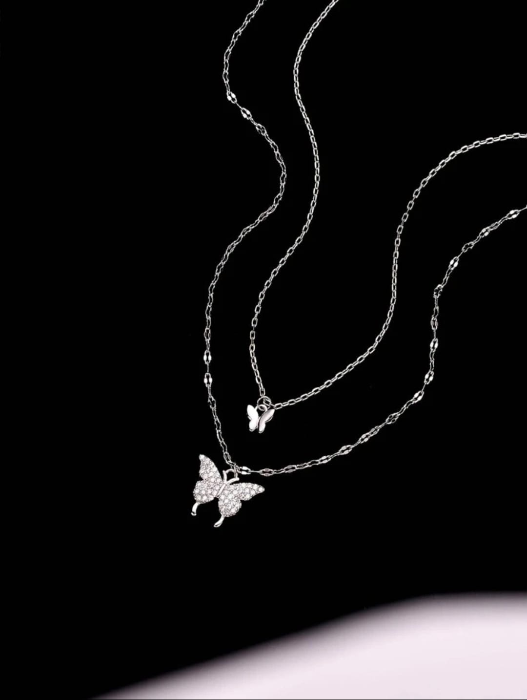 Picture of Trendy Fashionable Double Layer Butterfly Pendant Necklace for women New Collection/ Chain Choker Necklaces for Girls Simple Stylish