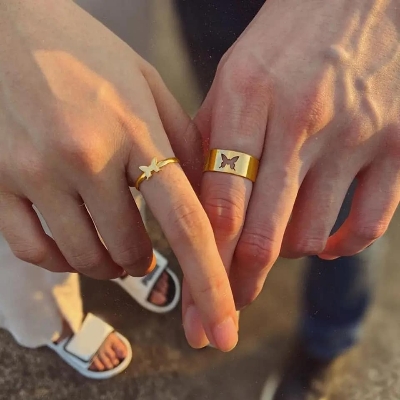 Picture of Butterfly King and Queen Couple Ring Set-2Pcs