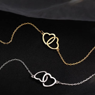 Picture of Sterling Silver Necklace White Plated Korean Fashion Cute Heart Shaped Pendant Necklace For Girls