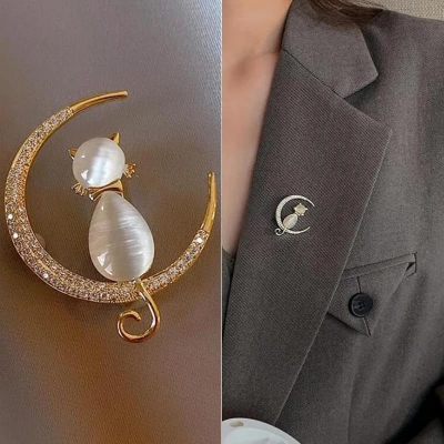 Picture of Moon Cat Hijab pin Fashion Creative Safty Pins For girls and Women
