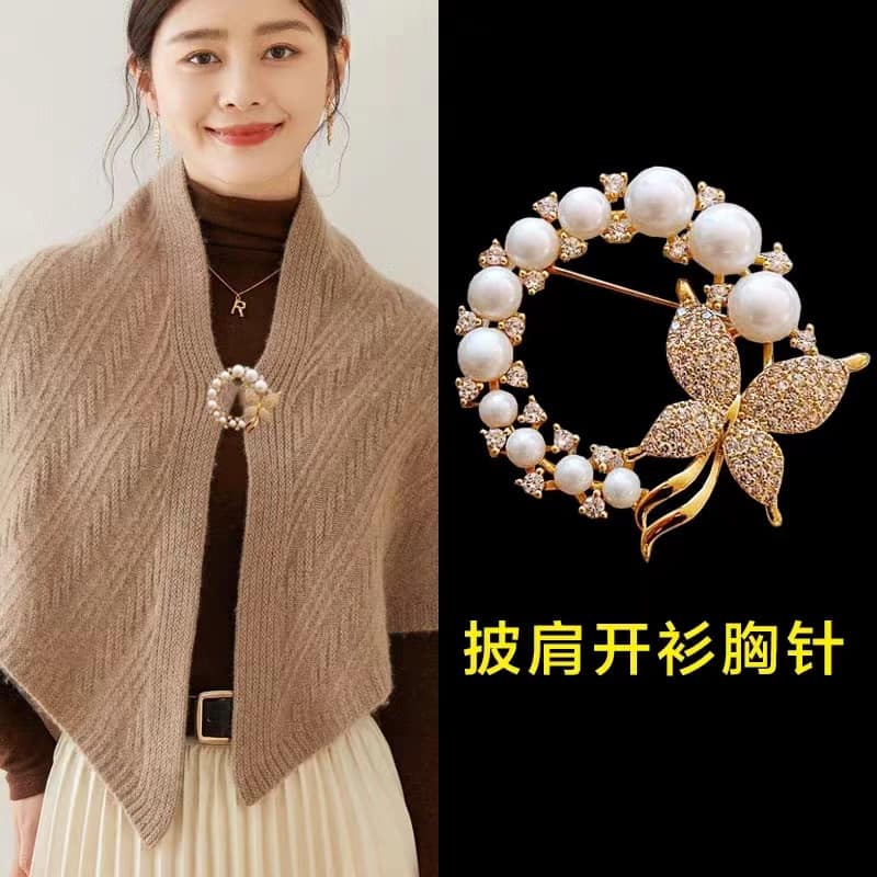 Picture of Flower White Pearls Hijab pin(Golden color) Fashion Creative Safty Pins For girls and Women