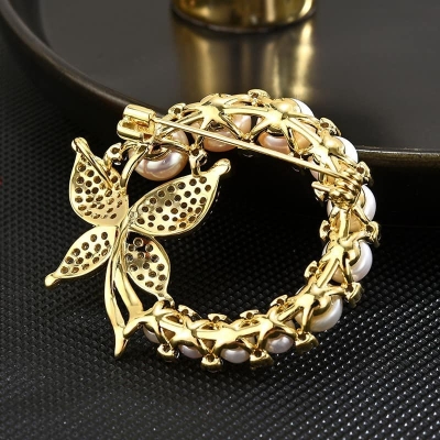 Picture of Flower White Pearls Hijab pin(Golden color) Fashion Creative Safty Pins For girls and Women