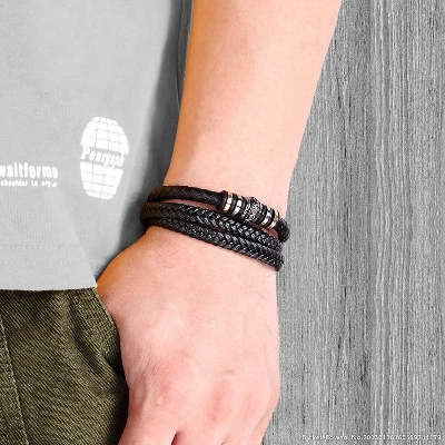 Picture of Vintage Men Weave Faux Leather Bracelet Bangle Wristband Party Jewelry Gift