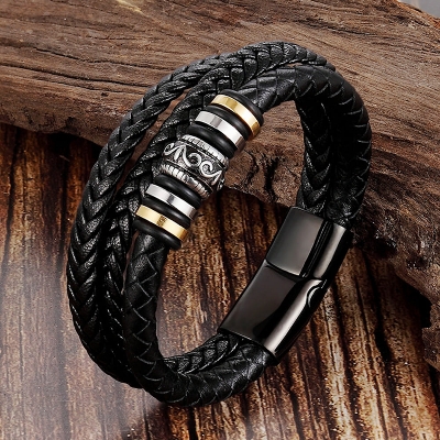 Picture of Vintage Men Weave Faux Leather Bracelet Bangle Wristband Party Jewelry Gift