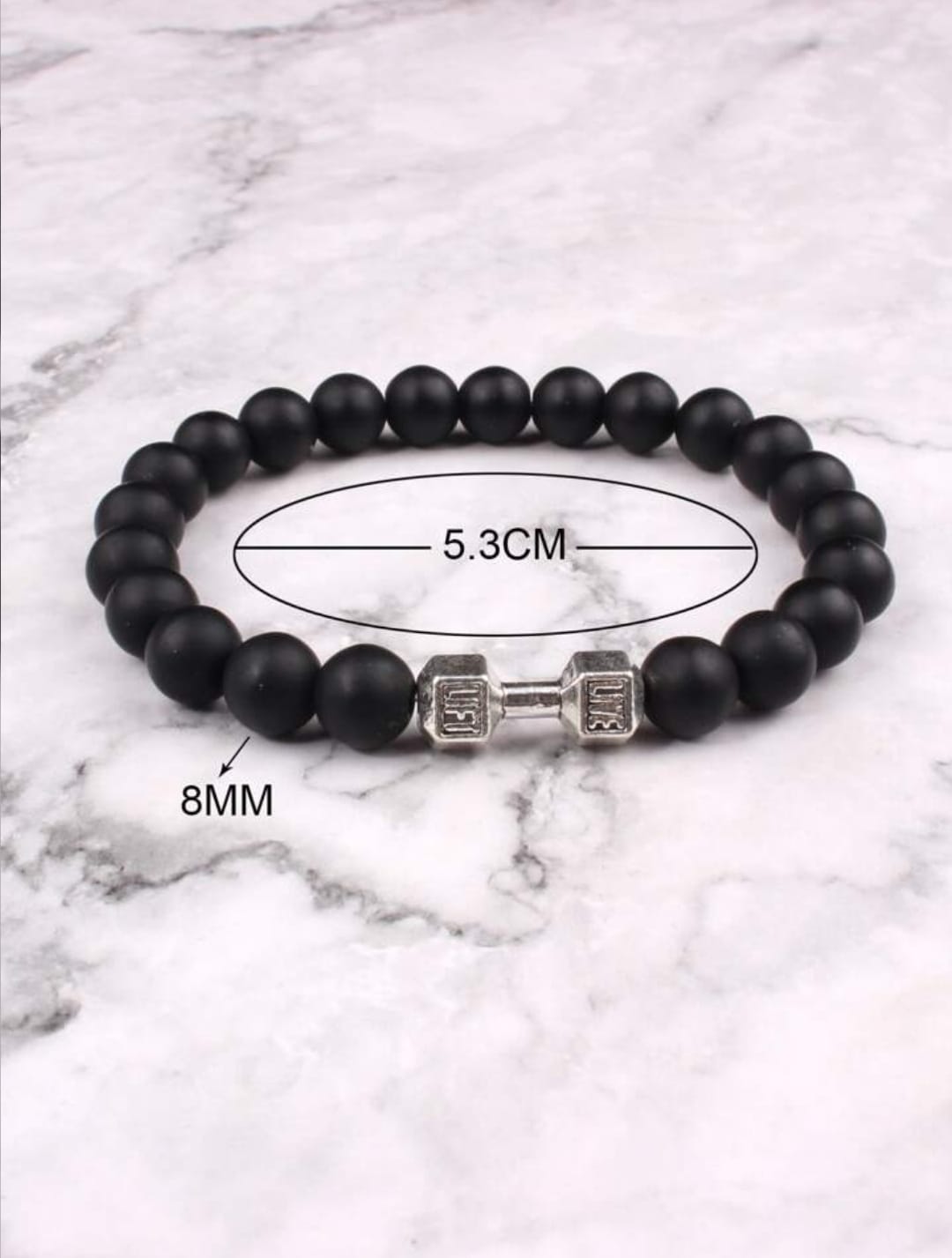 Picture of Fit Life Black Matte Stone Dumbbell Shape Bracelet Fitness Motivation Gym for Men