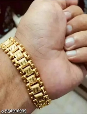 Picture of Gold Plated  Chain Bracelet Wrist Jewelry Gift  For Men  - Golden