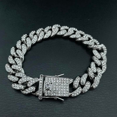 Picture of Trendsetter -Upscale Living -New style Men Cuban Link Chain Bracelet Shiny Rhinestone Inlaid Bangle Jewelry- Inventive Choice