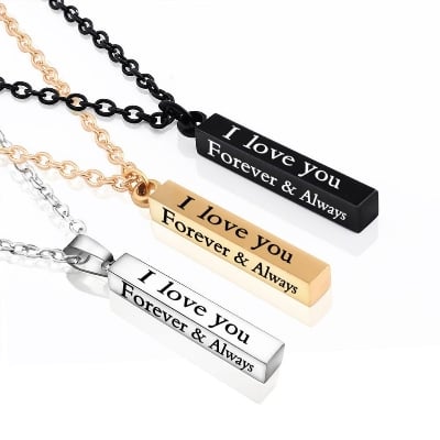 Picture of Black  Stainless Steel Necklace I Love You Wish Pendant Chain For Men