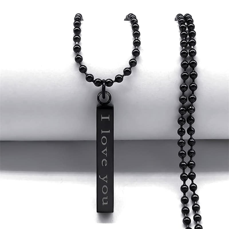 Picture of Black  Stainless Steel Necklace I Love You Wish Pendant Chain For Men