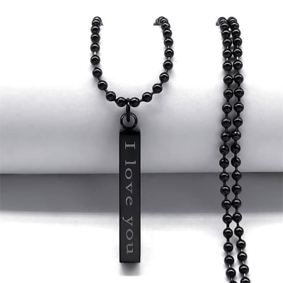 Picture of Black  Stainless Steel Necklace I Love You Wish Pendant Chain For Men