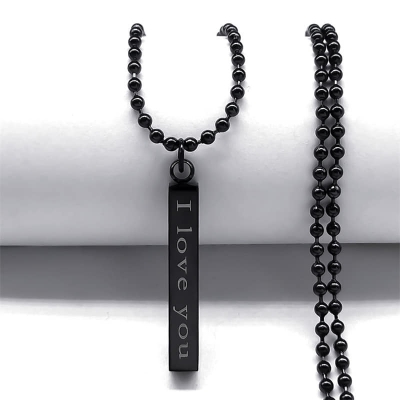 Picture of Silver Black Color I Love You Forever & Always Letter Charm Necklace Lettering Wishing Pendant For Men Gift For Men/Boys