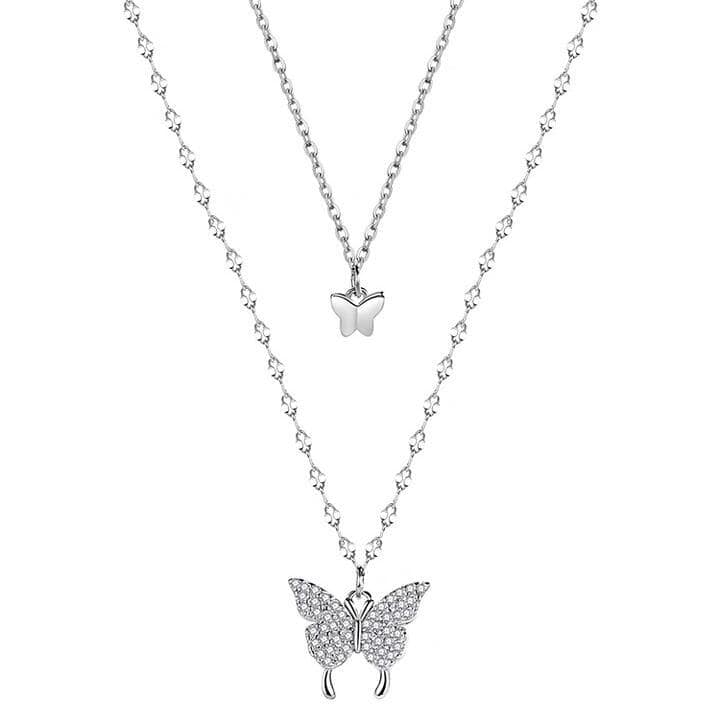 Picture of Trendy Fashionable Double Layer Butterfly Pendant Necklace for women New Collection/ Chain Choker Necklaces for Girls Simple Stylish