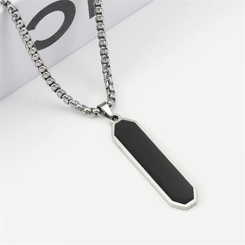 Picture of Black Square Necklaces for Men, Stainless Steel Geometric Pendant Neck Collar Gift Jewelry Chain For Men