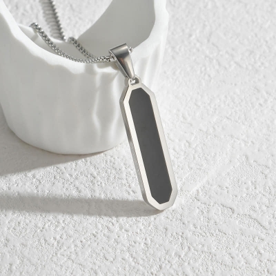 Picture of Black Square Necklaces for Men, Stainless Steel Geometric Pendant Neck Collar Gift Jewelry Chain For Men
