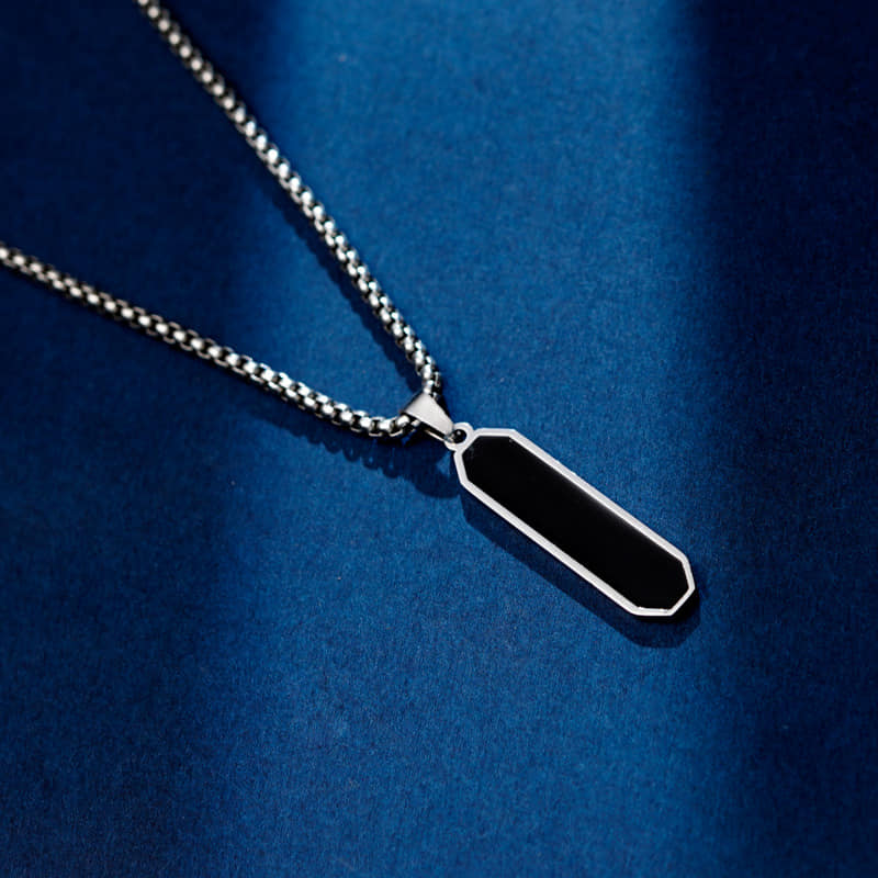 Picture of Black Square Necklaces for Men, Stainless Steel Geometric Pendant Neck Collar Gift Jewelry Chain For Men