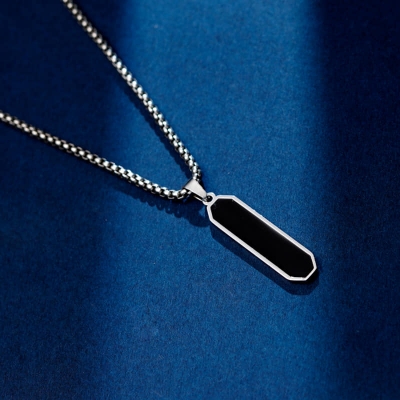 Picture of Black Square Necklaces for Men, Stainless Steel Geometric Pendant Neck Collar Gift Jewelry Chain For Men