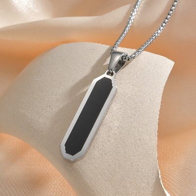 Picture of Black Square Necklaces for Men, Stainless Steel Geometric Pendant Neck Collar Gift Jewelry Chain For Men