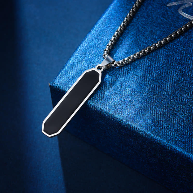 Picture of Black Square Necklaces for Men, Stainless Steel Geometric Pendant Neck Collar Gift Jewelry Chain For Men