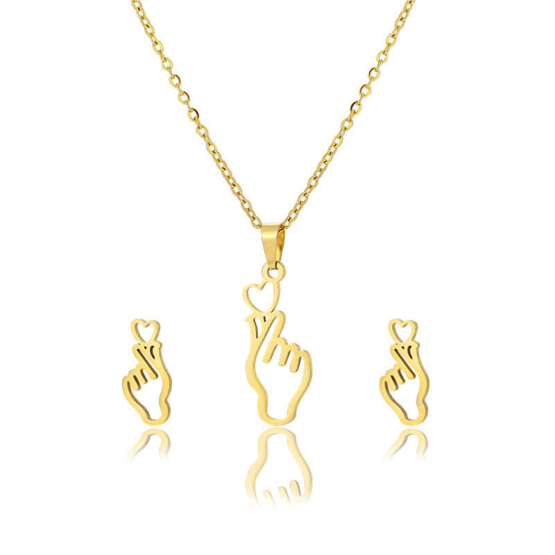 Picture of Fashionable And Creative Light Luxury Design Metal Hollow Hand Heart  Necklaces For Women