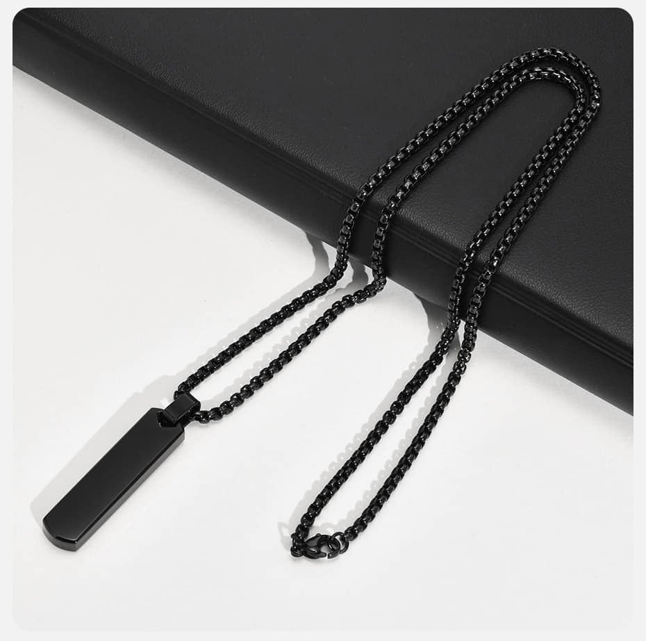 Picture of Balck Stainless Steel Pendant and Bar Necklace Chain  for Men