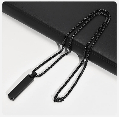 Picture of Balck Stainless Steel Pendant and Bar Necklace Chain  for Men