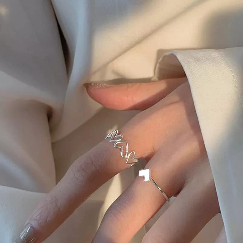 Picture of New Heart Ring and Queen Couple Ring Set In Titanium Silver Color