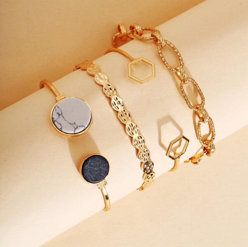 Picture of Cute Metal and Marble Jewelry Pearl Golden Chain Charm 4pcs bracelet