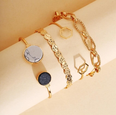Picture of Cute Metal and Marble Jewelry Pearl Golden Chain Charm 4pcs bracelet