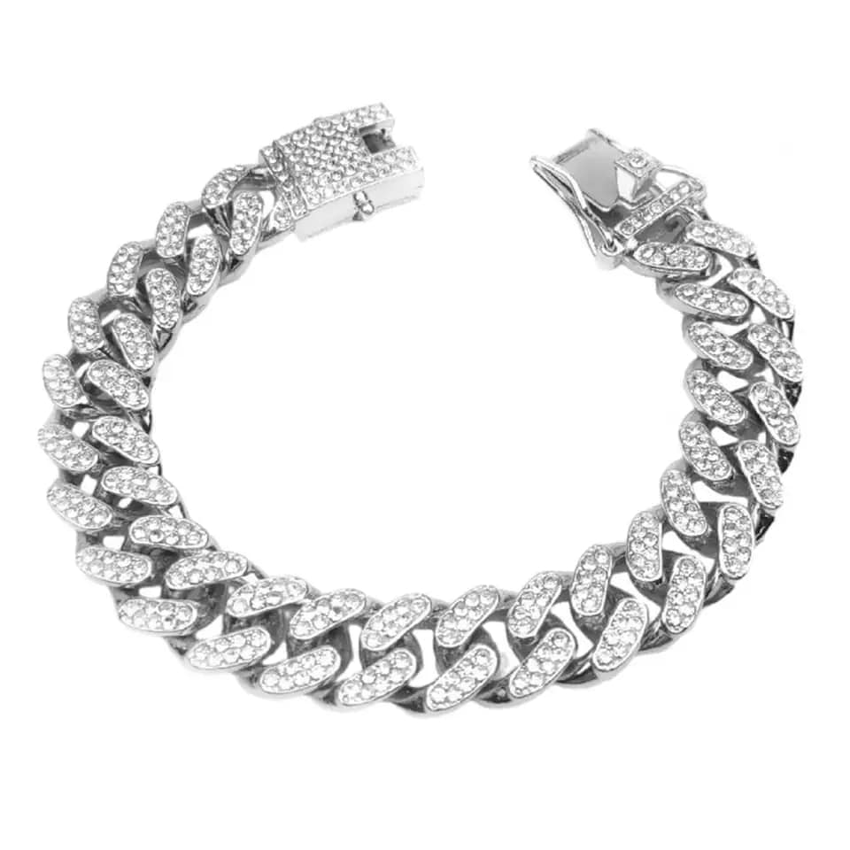 Picture of New Trendsetter -Upscale Living -New style Men Cuban Link Chain Bracelet Shiny Rhinestone Inlaid Bangle Jewelry- Inventive Choice