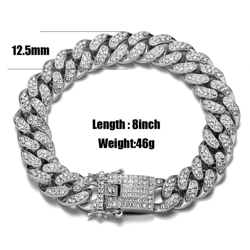 Picture of New Trendsetter -Upscale Living -New style Men Cuban Link Chain Bracelet Shiny Rhinestone Inlaid Bangle Jewelry- Inventive Choice