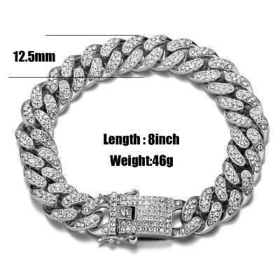 Picture of New Trendsetter -Upscale Living -New style Men Cuban Link Chain Bracelet Shiny Rhinestone Inlaid Bangle Jewelry- Inventive Choice